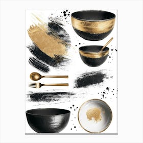 Black And Gold Brush Strokes 10 Canvas Print