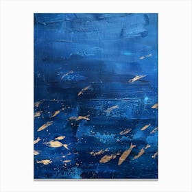 Gold Fish In Blue Water Canvas Print