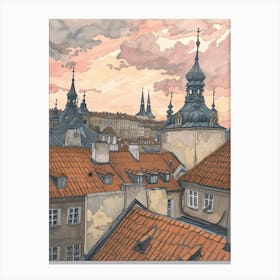 Prague Rooftops Morning Skyline 2 Canvas Print