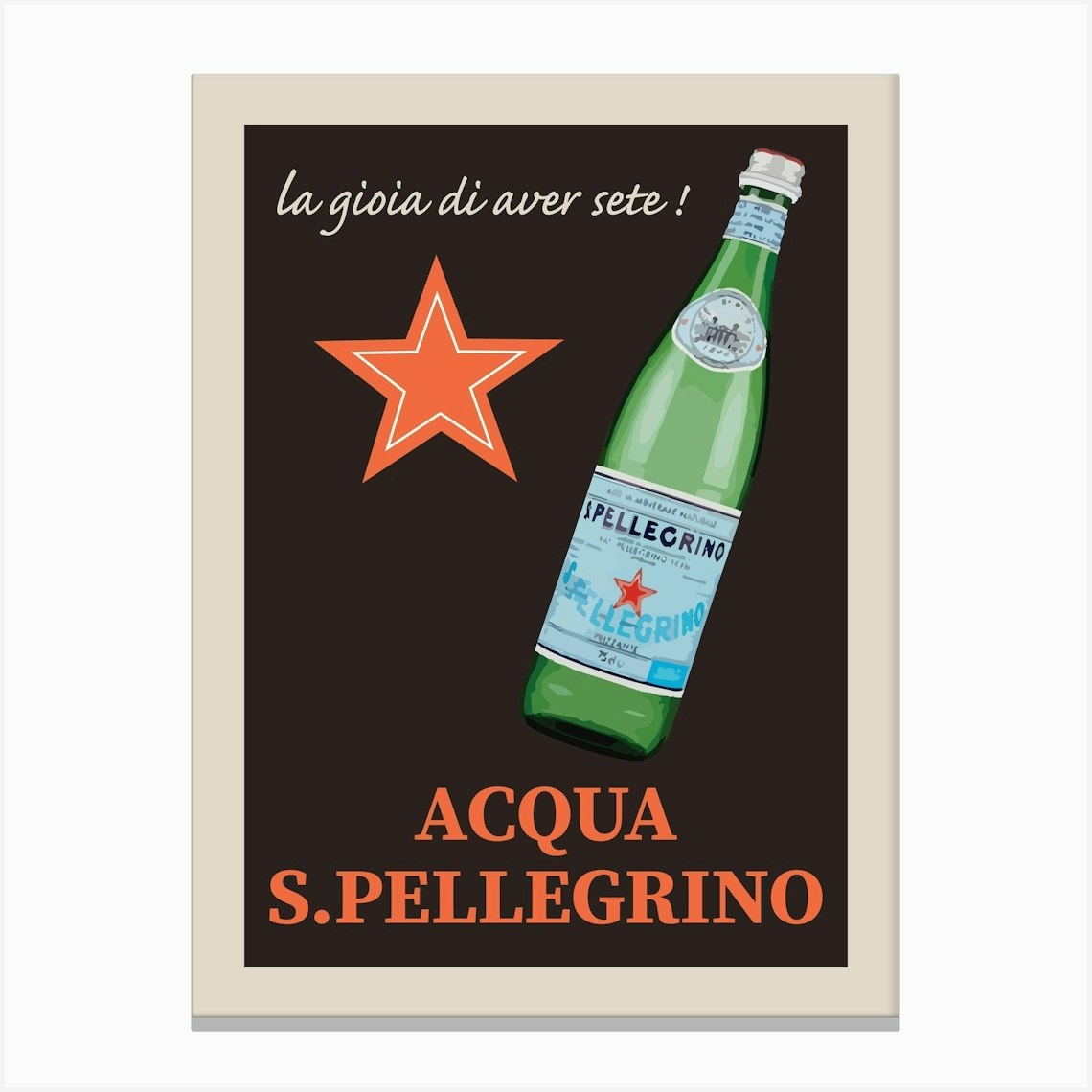 San Pellegrino Print Mid Century Modern Wall Art Retro 70s Poster Vintage Italy Black Kitchen Decor Canvas Print by Jaffa Orange