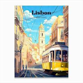 Lisbon Portugal Tram Ride Travel Illustration Canvas Print