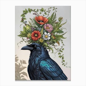 Crow With Flowers 4 Canvas Print