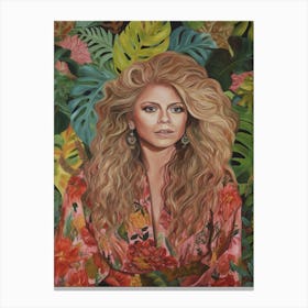 Floral Handpainted Portrait Of Shakira 2 Canvas Print