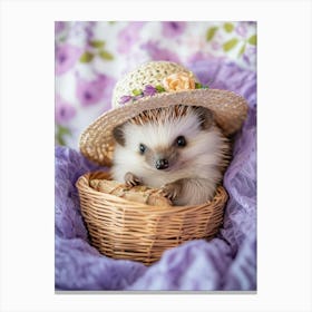 Hedgehog In A Basket.Generated AI. Wall Art Print Canvas Print