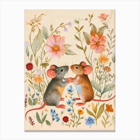 Folksy Floral Animal Drawing Mouse 2 Canvas Print