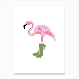 Flamingo In Wellington Wellie Boots, Fun Safari Animal Print, Portrait Canvas Print