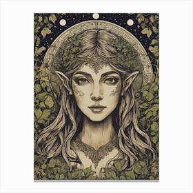 Amaryll - Forest Elven Queen - Wood Elf, The Fae Folk Art Witchy Pagan Goddess Fairytale Artwork Perfect For Burning Man, Coachella, Spiritual Festival Tattoo Woman Celtic Full Moon Ivy Wood Nymph HD Canvas Print