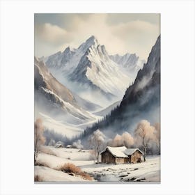 Vintage Muted Winter Mountain Landscape (32) Canvas Print