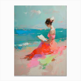 Reading book on a beach Painting Canvas Print