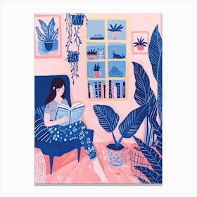 Girl Reading A Book Lo Fi Kawaii Illustration 6 Canvas Print