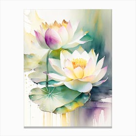 Double Lotus Storybook Watercolour 4 Canvas Print