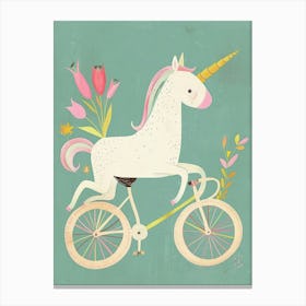 Pastel Storybook Style Unicorn On A Bike 3 Canvas Print