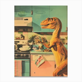 Dinosaur In The Kitchen Retro Abstract Collage 3 Canvas Print