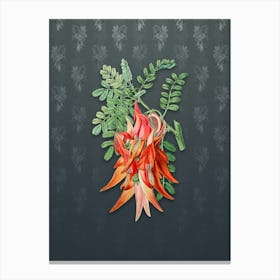 Vintage Crimson Glory Pea Flower Botanical on Slate Gray Pattern n.0107 Canvas Print