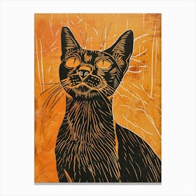 Egyptian Mau Cat Linocut Blockprint 3 Canvas Print