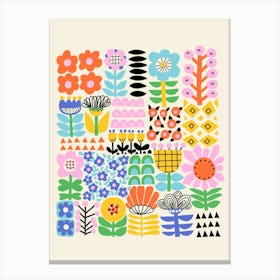 Folk Art Flower Collage Bold And Virbant Canvas Print
