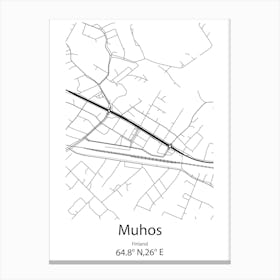 Muhos,Finland Minimalist Map Canvas Print