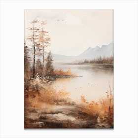 Lake In The Woods In Autumn, Painting 65 Canvas Print