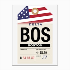 Boston (BOS) Massachusetts, USA Vintage Airline Luggage Tag Canvas Print