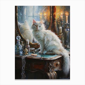 White Cat On Vanity Table Rococo Inspired Painting Canvas Print