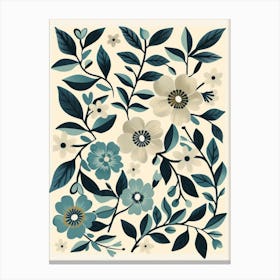 Blue And White Floral Print Canvas Print