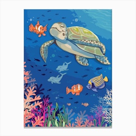 Turtle Over The Coral Reef Canvas Print
