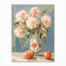 Zinnia Flower And Peaches Still Life Painting 2 Dreamy Canvas Print
