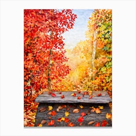 Autumnal Tableau In Vibrant Watercolor Leaves In Shades Of Crimson Orange And Gold Aflutter Amids (1) Canvas Print