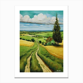 Green plains, distant hills, country houses,renewal and hope,life,spring acrylic colors.4 Canvas Print
