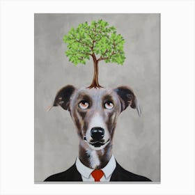 Greyhound With Tree Canvas Print