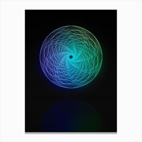 Neon Blue and Green Abstract Geometric Glyph on Black n.0312 Canvas Print