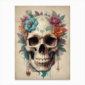 Floral Skull Vintage Painting (44) Canvas Print