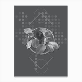Vintage Magnolia Elegans Botanical with Line Motif and Dot Pattern in Ghost Gray Canvas Print