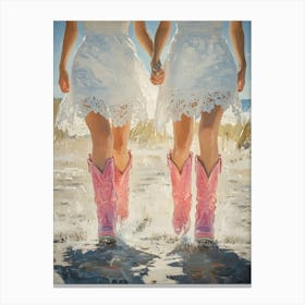 Two Girls In Pink Cowboy Boots 1 Canvas Print