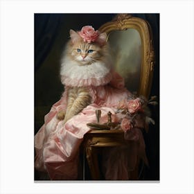 Cat At A Vanity Table Rococo Style 1 Canvas Print