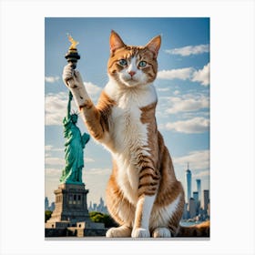 Feline Journeys: Selfies with the World’s Best Views Statue Of Liberty Cat Canvas Print