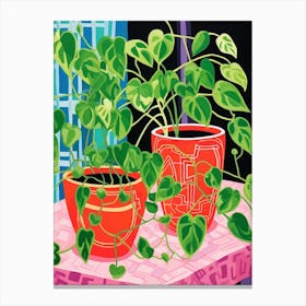 Pink And Red Plant Illustration Pothos Pearls 3 Canvas Print