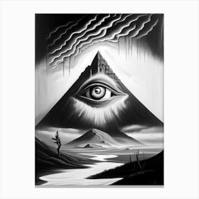 Surreal Landscape, Symbol, Third Eye Black & White 2 Canvas Print