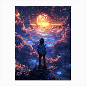 Boy talking to the moon Canvas Print