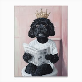 Black Cockapoo Wearing A Crown And Sitting On The Toilet Canvas Print