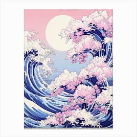 Great Wave With Lavender Flower Drawing In The Style Of Ukiyo E 2 Canvas Print