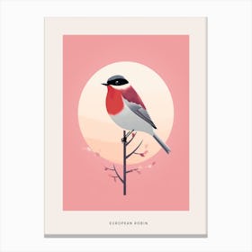 Minimalist European Robin 2 Bird Poster Canvas Print