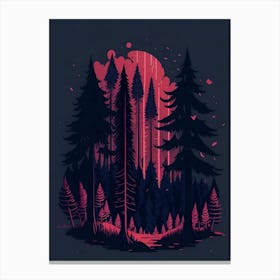 A Fantasy Forest At Night In Red Theme 4 Canvas Print