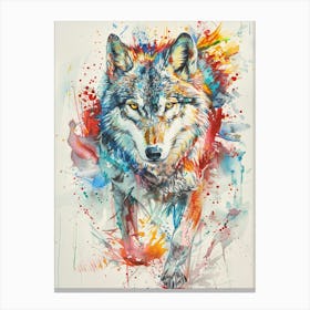 Arctic Wolf Colourful Watercolour 2 Canvas Print