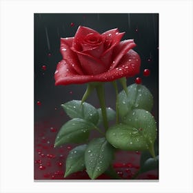 Red Roses At Rainy With Water Droplets Vertical Composition 7 Canvas Print