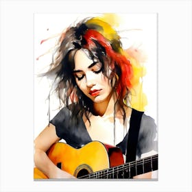 Acoustic Guitar and Girl Canvas Print