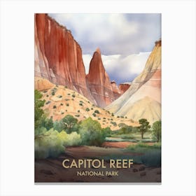 Capitol Reef National Park Watercolour Vintage Travel Poster 4 Canvas Print