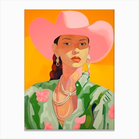 Colourful Pink Green Cowgirl Portrait Canvas Print