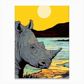 Close Up Portrait Of Rhino Simple Illustration Canvas Print