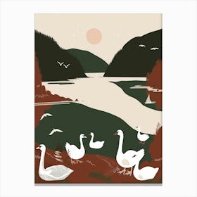 Swans By The Lake Canvas Print